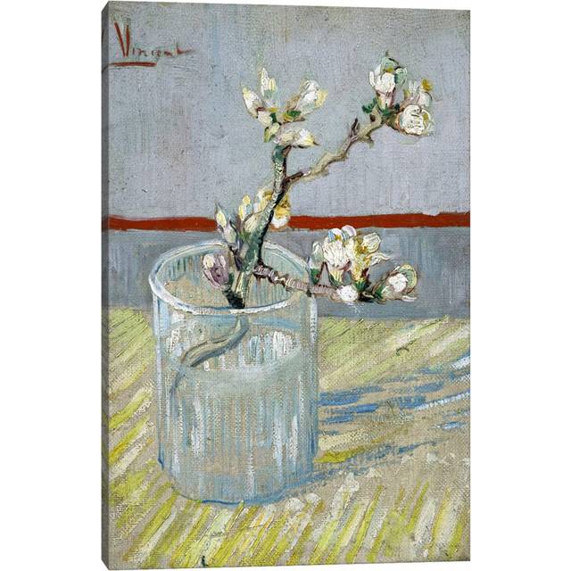 Sprint of Flowering Almond Blossom in a Glass by Vincent Van Gogh - Wrapped Canvas Painting (20.32 cm H x 30.48 cm W)