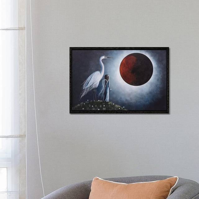 Night With The Great Egret - Print on Canvas - Black Framed (45.72cm H x 66.04cm W x 3.81cm D)