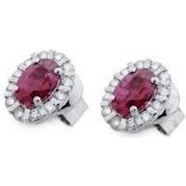 Ponte Vecchio Eternity 18ct White Gold 1.40ct Ruby Diamond Cluster Earrings - White Gold