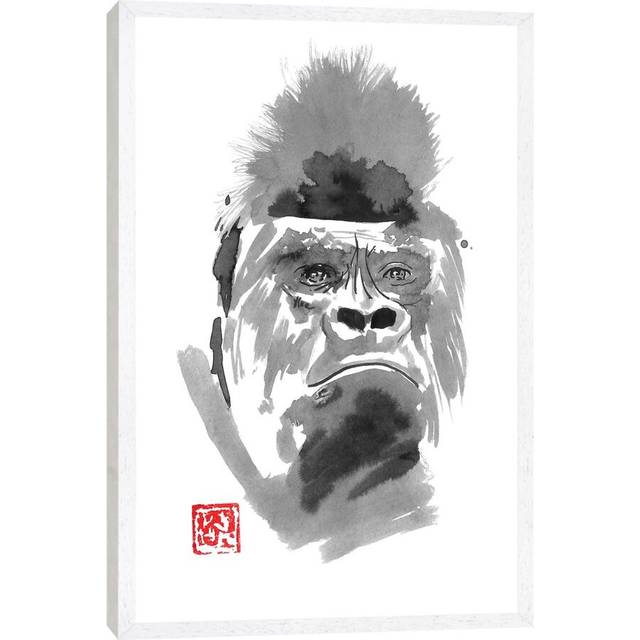 Concerned Gorilla - Print on Canvas - White Framed (101.6 cm H x 66.04 cm W)