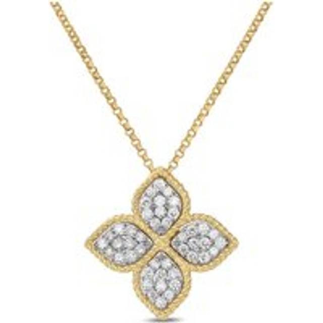Roberto Coin Princess Flower 18ct Yellow Gold Diamond Pendant Necklace