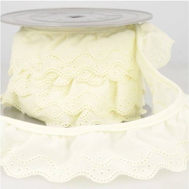 Stephanoise Eyelet Gathered Lace Trim Straw Yellow