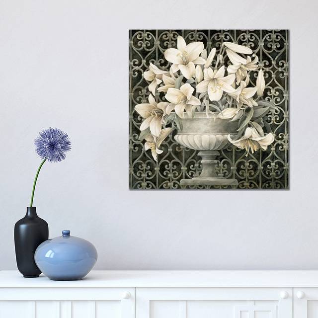 Lilies in Urn by Linda Thompson - Wrapped Canvas Graphic Art (45.72cm H x 45.72cm W x 3.81cm D)