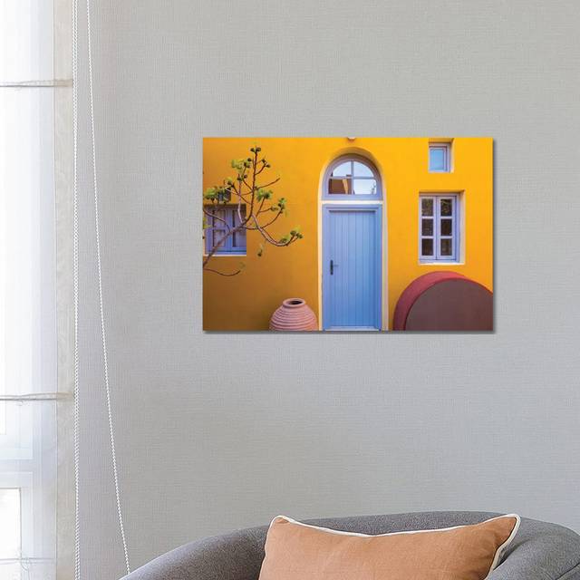 Greece, Thira. Colourful House Exterior. by Jaynes Gallery - Wrapped Canvas Art Prints (45.72cm H x 66.04cm W)