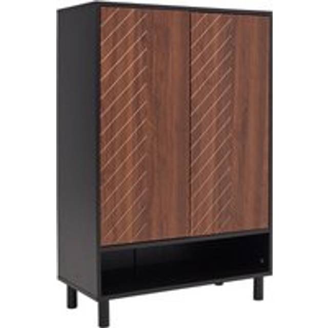 6-Tier Black Shoe Cabinet with Doors - Brown - One Size