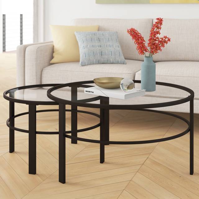 Eva Nesting 2 Piece Coffee Table Set - Black (47cm H X 91.4cm W X 91.4cm D)