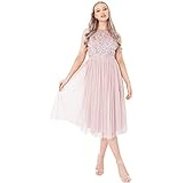 Embellished Halter Neck Midi Dress - Light Pink - 22