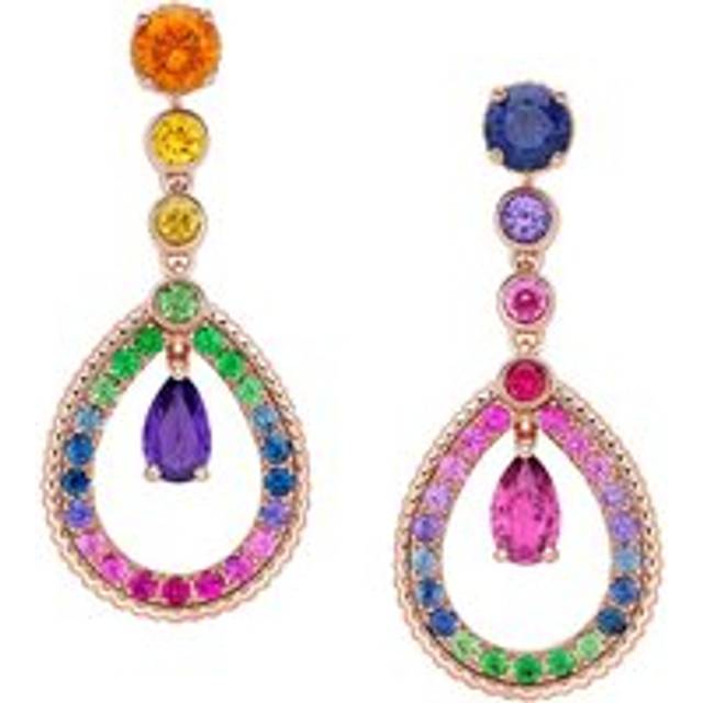 Faberge Colours of Love 18ct Rose Gold Amethyst Pink Sapphire Rainbow Tear Drop Earrings - Rose Gold