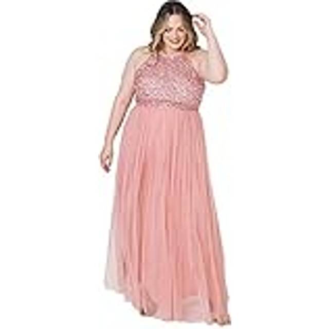 Embellished Halter Neck Maxi Dress - Bright Pink - 26