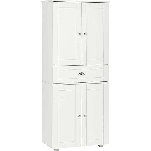 HOMCOM Freestanding Tall Kitchen Cupboard Storage Cabinets with Drawer and 3 Adjustable Shelves for Dining Room, Living Room, White