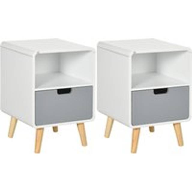 HOMCOM Bedside Table Set of 2, Wooden End Nightstand with Drawer, Scandinavian Nordic Style Lamp Desk Storage Unit for Bedroom, Wood Aosom UK