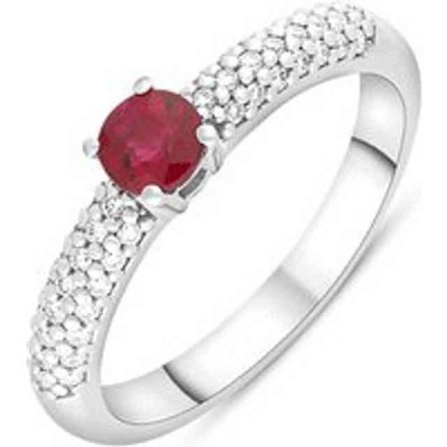 18ct White Gold Ruby Diamond Shoulder Set Ring - Gold