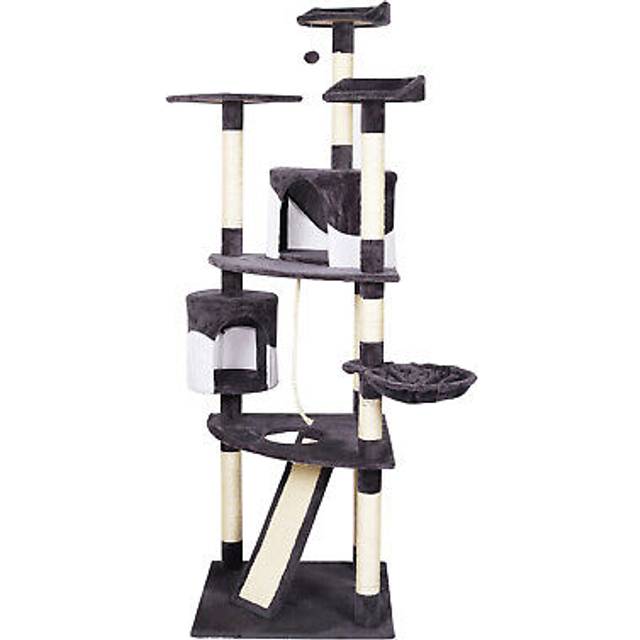 Cat Tree Grey-white with Sisal 198cm Scratching Post with Scratching Board, Hammock, & Cat Houses