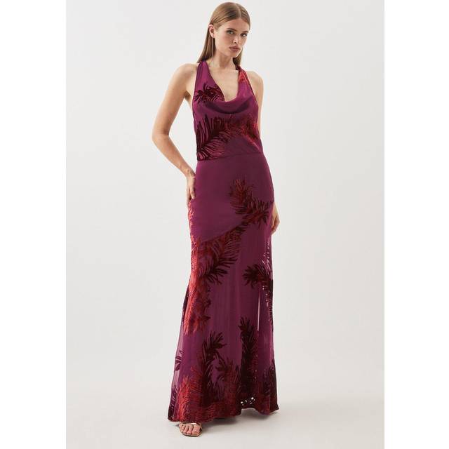 Feather Devore Halter Neck Woven Midi Dress - Fig
