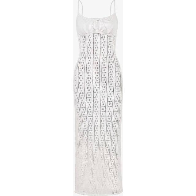 House of Cb Womens White Myla Drawstring Woven Maxi Dress L - WHITE