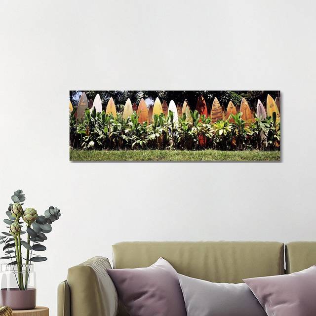 Surfboard Fence in a Garden, Maui, Hawaii, USA - Wrapped Canvas Panoramic Photograph (40.64cm H x 121.92cm W x 1.905cm D)