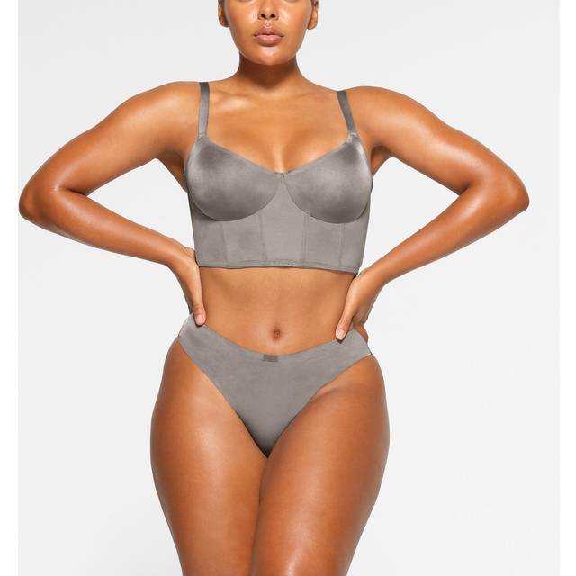 SKIMS Demi Corset Bra | Grey | 42A | SKIMS Logo Shine - Grey Chalk