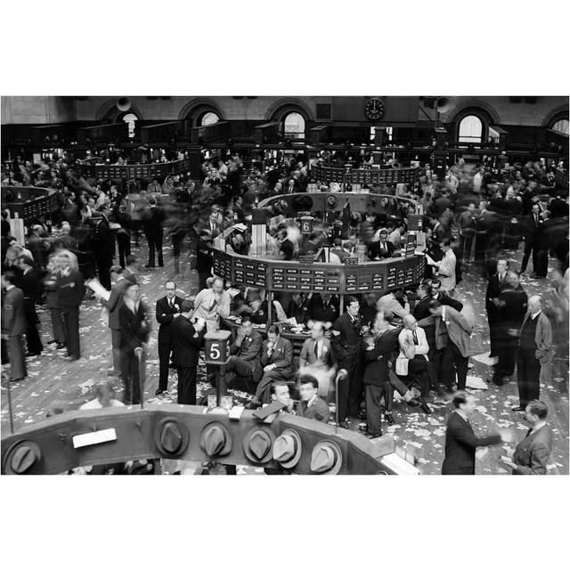 1940s Trading in Progress on Floor of New York Stock Exchange NYC USA - Wrapped Canvas Photograph (20.32cm H x 30.48cm W x1.91cm D)