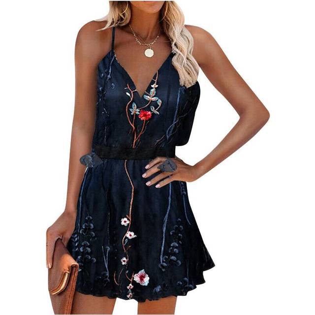(5, L UK SIZE 12) Womens BOHO Summer Beach Mini Dress Ladies Holiday Strappy Sexy Cami Sundress
