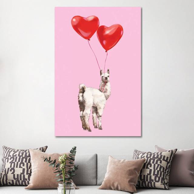 Llama and the Love Balloons by Big Nose Work - Wrapped Canvas Graphic Art (152.5 cm H x 101.5 cm W)