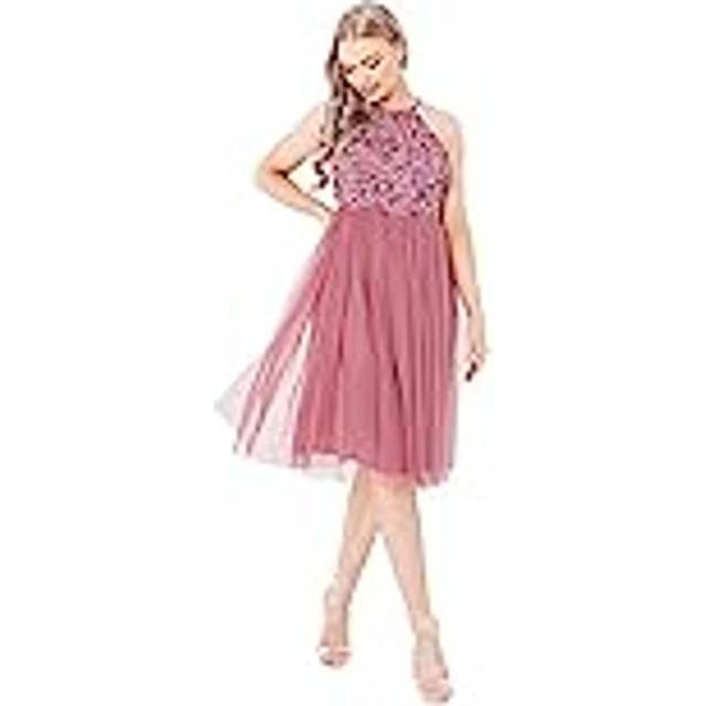 Embellished Halter Neck Midi Dress - Rose - 26