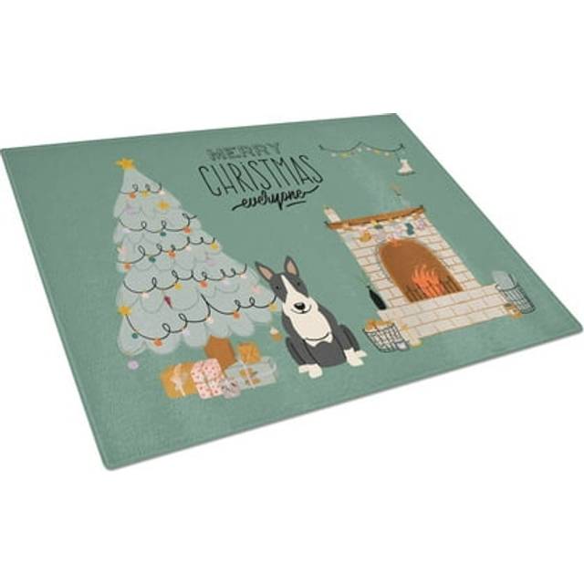Caroline's Treasures CK7696LCB Black White Bull Terrier Christmas Everyone Glass Cutting Board Large Decorative Tempered Glass Kitchen Cutting and Ser