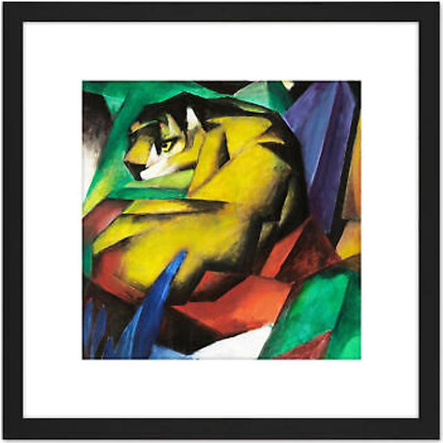 Marc Franz The Tiger 8X8 Inch Square Wooden Framed Wall Art Print Picture with Mount - Black - One Size
