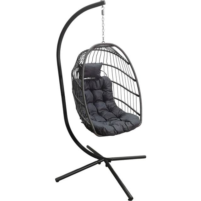 Samuel Alexander Grey Rattan Hanging Egg Chair with Cushions - 1 Seater