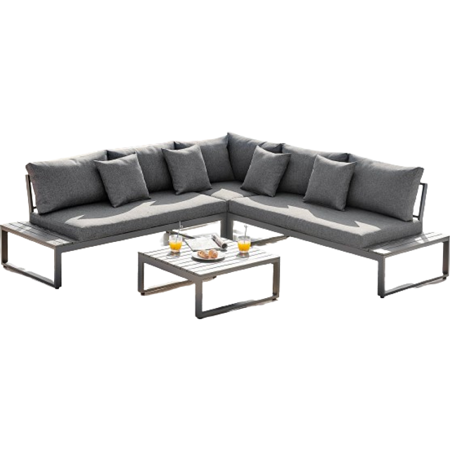 Dubai 6 Seater Outdoor Corner Sofa with Wood-Effect Tables - Grey - One Size