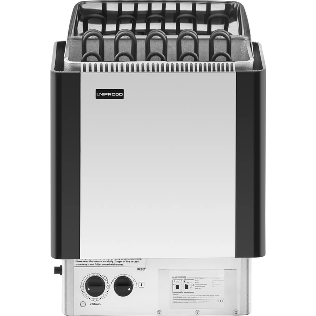 Uniprodo UNI_SAUNA_S9.0KW Saunaofen elektrisch 9 kW 30 bis 110 °C inkl. Steuerung Überhitzungsschutz Timer Zeitschaltuhr Sauna Ofen für 9-13 m³ Saunazubehör Wandmontage möglich Trockendampfsauna