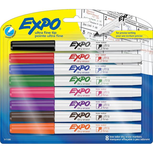 EXPO Low Odor Dry Erase Markers  Ultra-Fine Tip  Assorted Colors  8 Count