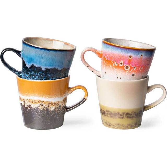 HKliving 70's ceramics Americano mugg 4-pack 26 cl Pegasus - Multi