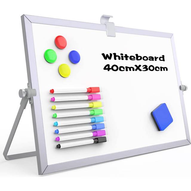 OWill Dry Erase Whiteboard, 30 X 40 cm Mini Magnetic Desktop Whiteboard with Stand, Small A3 Magnetic Whiteboard & Portable Double-Sided Whiteboard