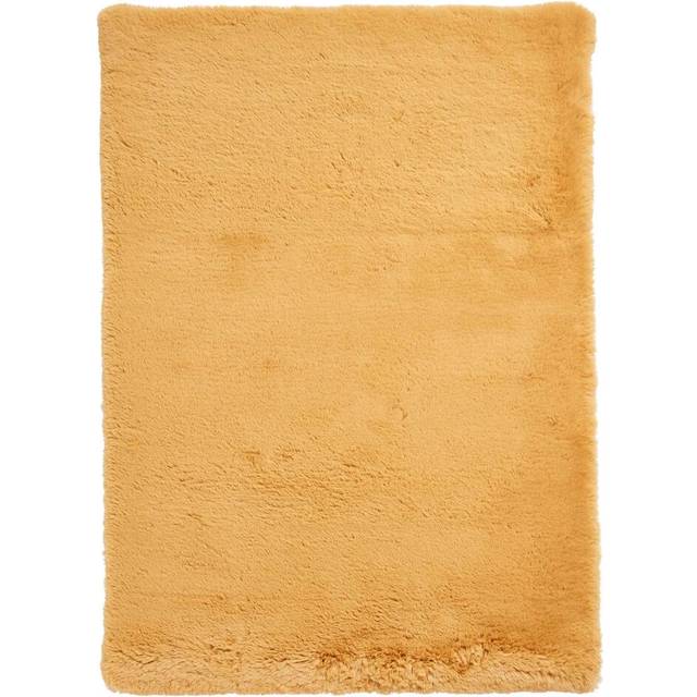 Super Teddy Mustard Plain Shaggy Rectangle Rug - Mustard - 60 X 120 - Think Rugs