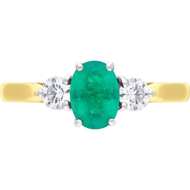 18ct Yellow Gold Emerald Diamond Three Stone Ring