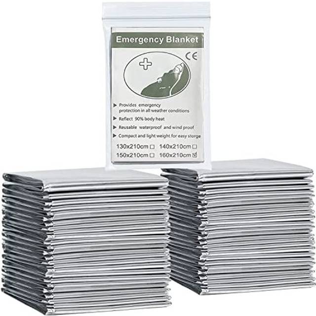14Pcs Emergency Foil Blanket, 160CM x 210CM Emergency Mylar Thermal Blanket Silver Highly Reflective Foil Film Survival Blankets for Outdoor Camping