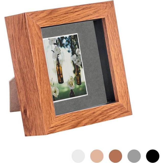 Nicola Spring - 3D Box Photo Frame - Mount - Grey (12.5cm H x 12.5cm W x 3.5cm D)