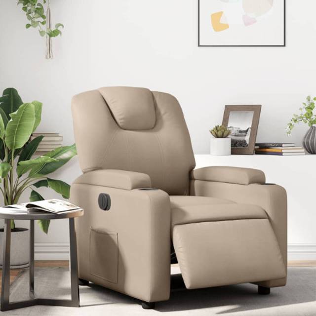 vidaXL Elektrisk reclinerfåtölj cappuccino konstläder, fåtölj, fåtölj med uppresningshjälp, reclinerstol, fåtöljer, fåtöljer med uppresningshjälp
