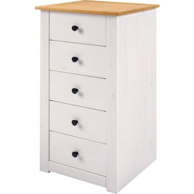 Seconique Panama 5 Drawer White and Natural Wax Chest of Drawers - 5 Drawers
