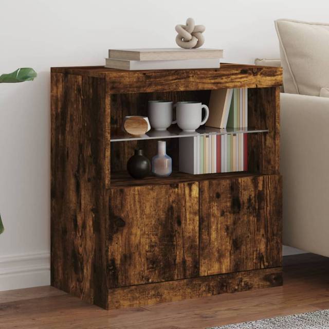 vidaXL Sideboard with LED Lights Smoked Oak 60x37x67 cm - Brown