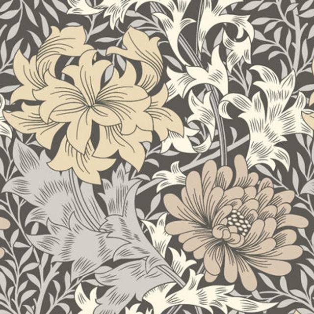 Hoopla Walls Chrysanthemum Graphite Mix Non Woven Wallpaper - Grey