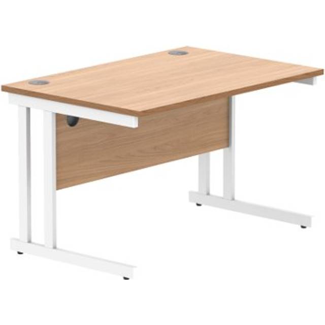 Office Rectangular Desk With Steel Double Upright Cantilever Frame | 1200X800 | Norwegian Beech/White - Core