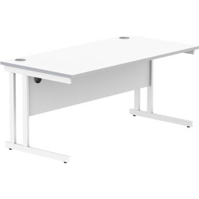 Office Rectangular Desk With Steel Double Upright Cantilever Frame | 1600X800 | Arctic White/White - Core