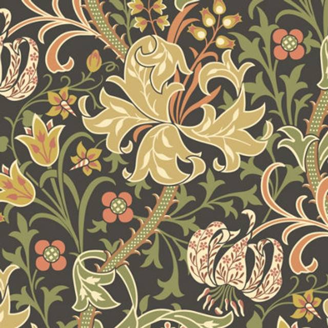 Hoopla Walls Lily Ogee Black Non Woven Wallpaper