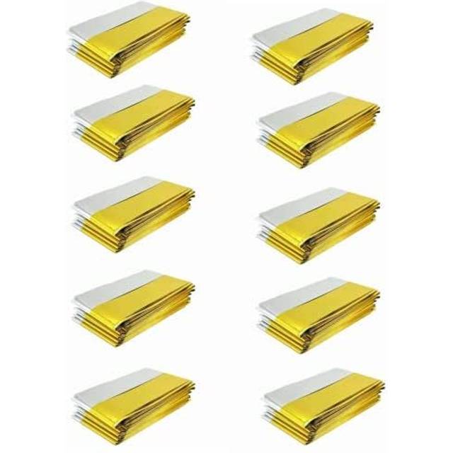 TENQUAN [10 Packs 210 * 160 CM Extra Large Emergency Blanket Foil Gold Waterproof, Mylar Survival Foil Blanket Warming for Camping Hiking Backpac