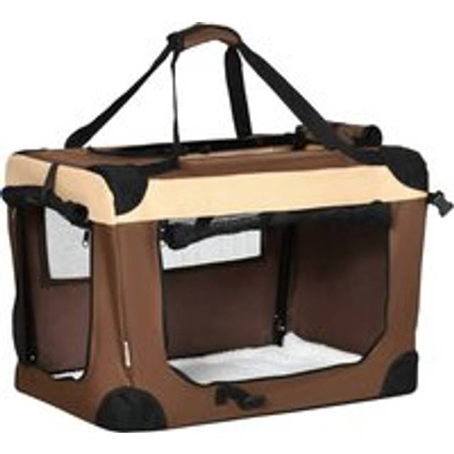 PawHut Pet Carrier, 60cm Foldable Travel Bag for Small Dogs and Cats, Comfortable with Cushion, Brown Aosom UK