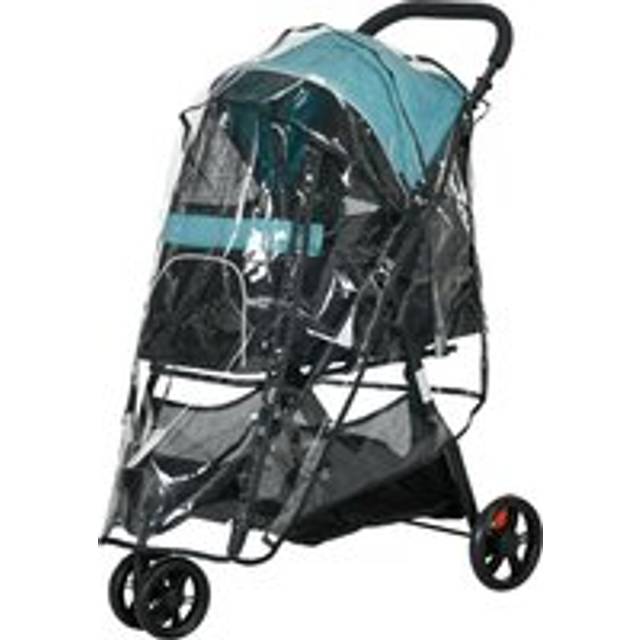 Pawhut Foldable Pet Stroller With Rain Cover For Xs And S-sized Dogs Dark Green