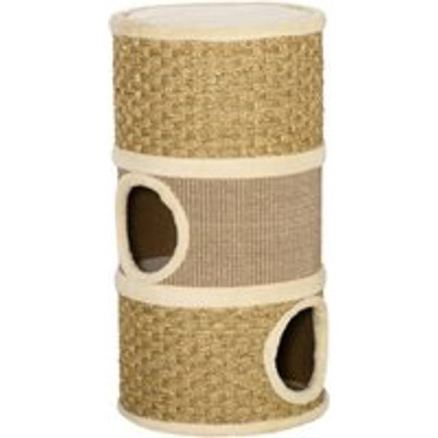PawHut Cat Scratching Barrel Kitten Tree Tower Pet Furniture Climbing Frame Covered with Sisal and Seaweed Rope Cozy Platform Soft Plush Aosom UK