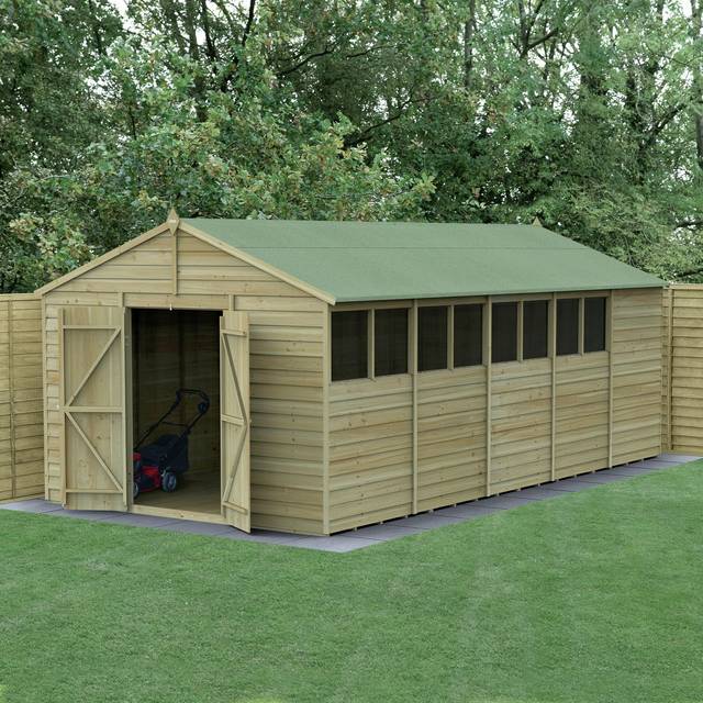 20' x 10' Forest 4Life 25yr Guarantee Overlap Pressure Treated Double Door Apex Wooden Shed (3.21m x 5.96m)