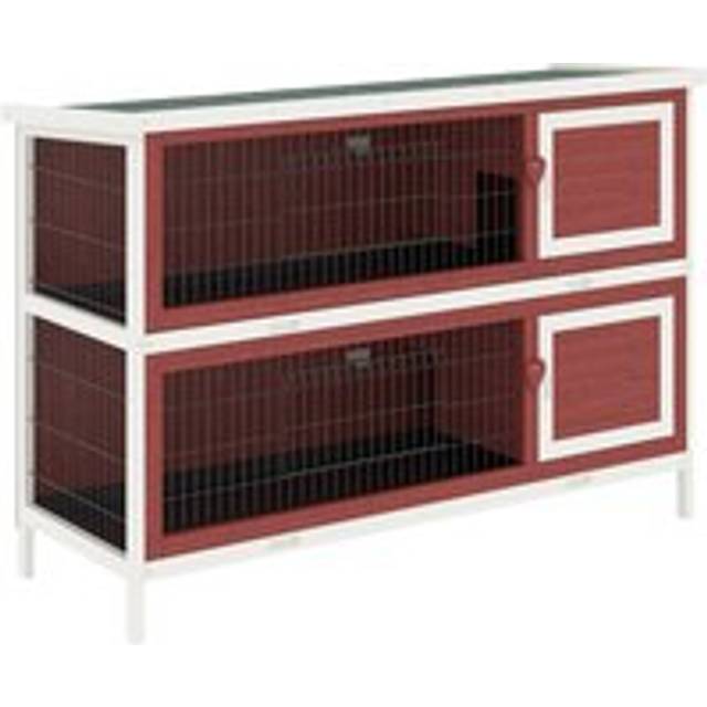 Pawhut Two Floors Wooden Rabbit Hutch Small Pet Animal Guinea Pig Ferret Bunny House Cage For Indoor And Outdoor 136.4x50x93cm
